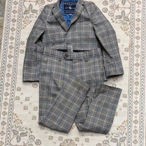 Andy & Evan boys Blue and Brown Plaid Suit